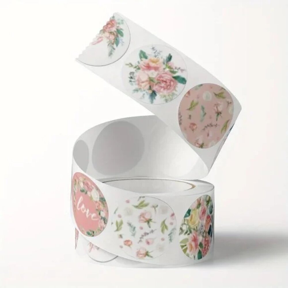 100 pcs 1" Floral Assortment Adhesive Sticker Labels